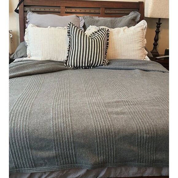 West Elm Cotton Cloud Gray Charcoal Jersey Duvet Cover Queen Super Soft 1137Rck - Picture 1 of 12